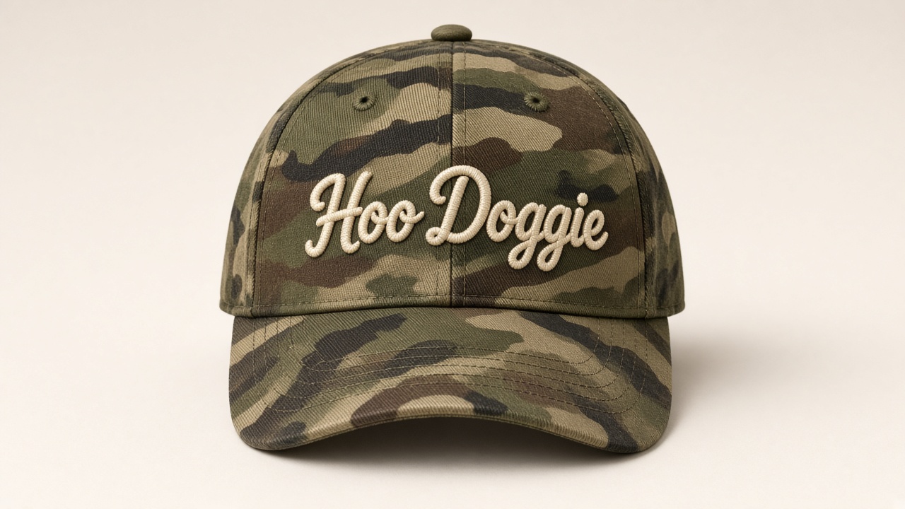Kids camo embroidered script cap