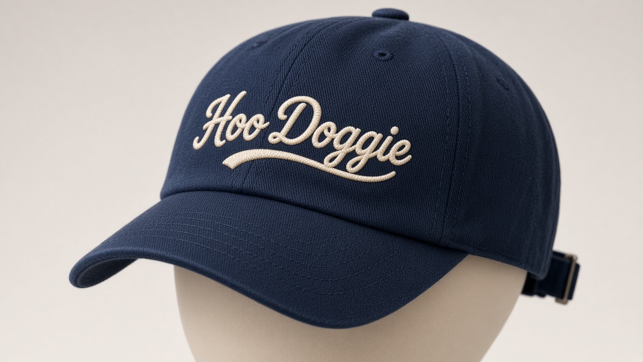 Kids navy embroidered script cap